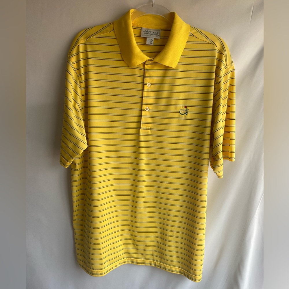 Master performance polo men’s Size L yellow with blue and black stripes